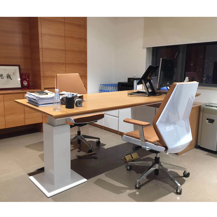 天時(shí)家具電動(dòng)升降辦公桌站立式電腦辦公桌人體工學(xué)智能實(shí)木老板臺(tái)